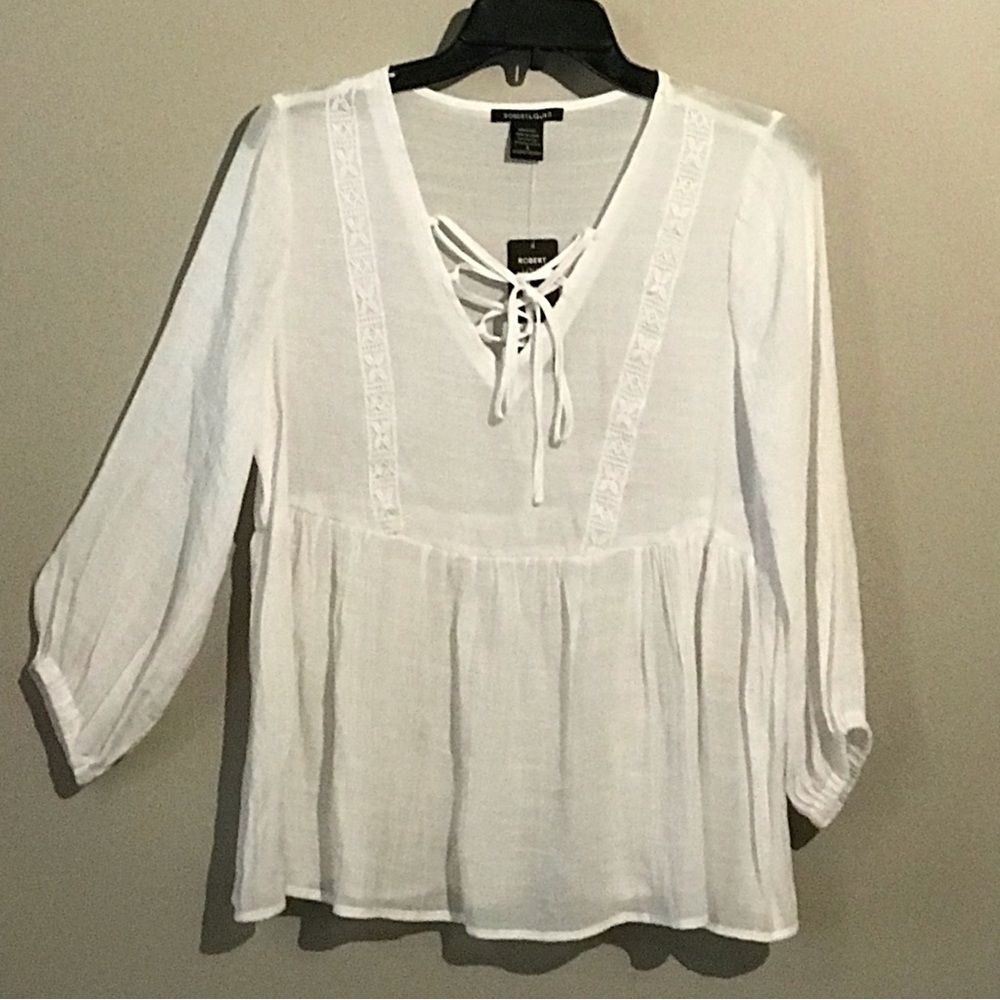 NWT Robert Louis Sheer Long Sleeve Babydoll Top SzS